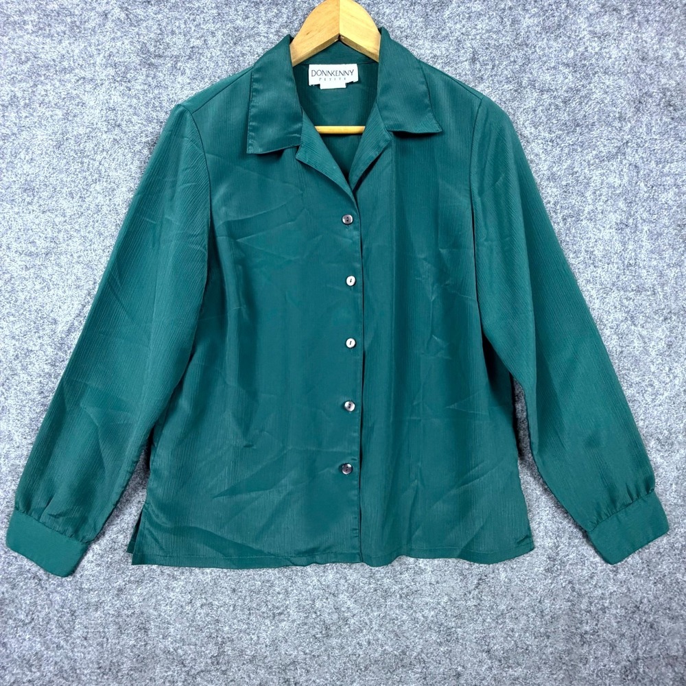 Vintage Donnkenny Petite Secretary Blouse Womens PM‎ Green Retro Office Career